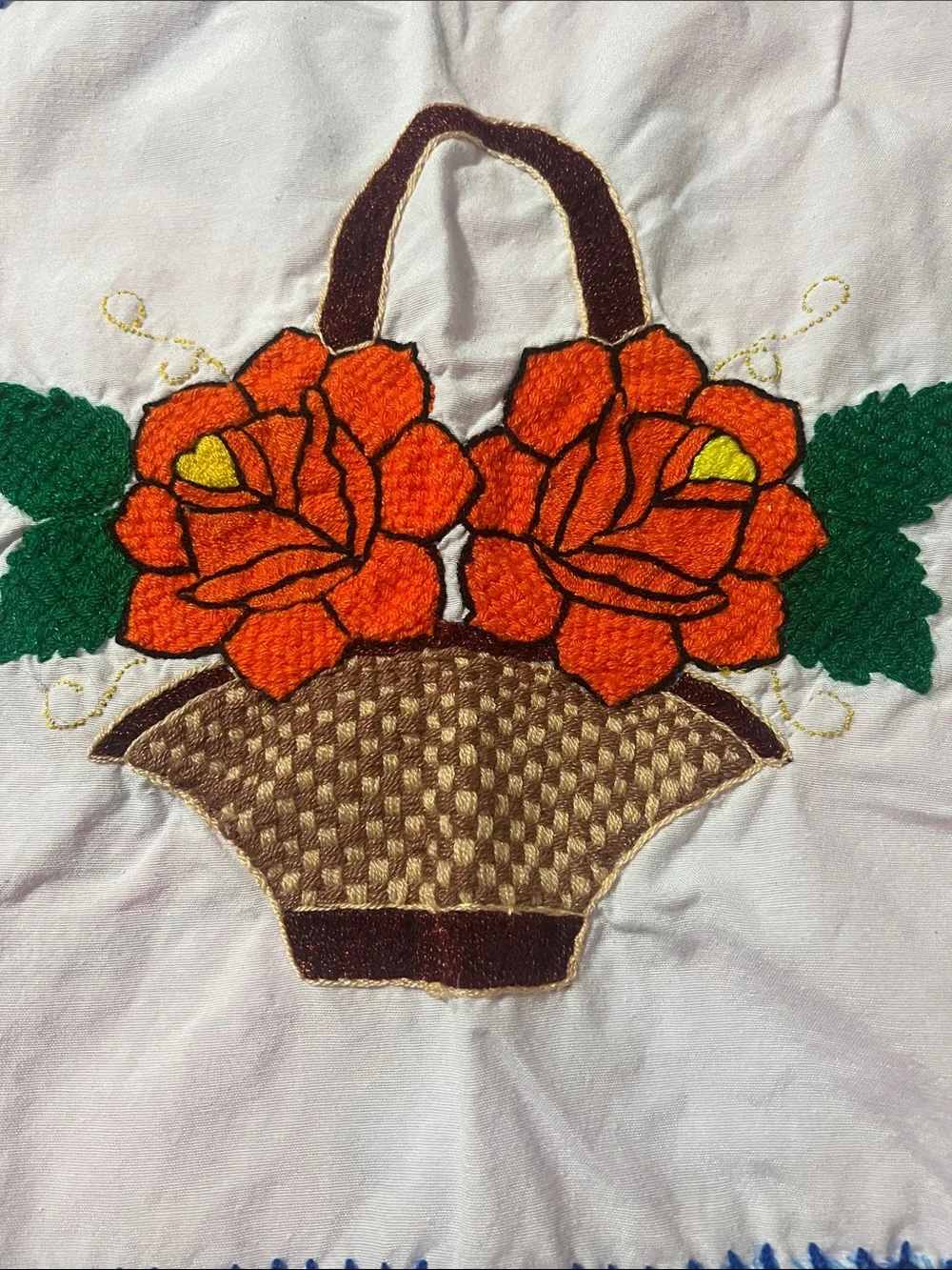 Hand-Embroidered Mexican Tortilla Warm - Floral Basket